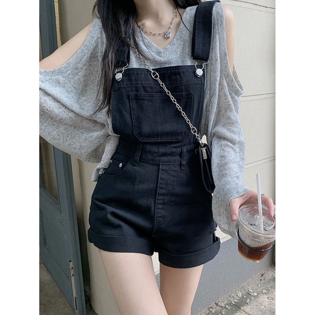 ชุดเซตสไตล์เกาหลี-เสื้อเปิดไหล่-ชุดเอี๊ยม-เอี้ยมขายาว-ชุดคลุมท้อง-teddy-overalls-ขายแยกชิ้น