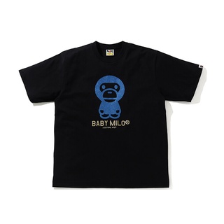 HH BAPE Mens Cartoon BABY MILO In Spring and Summer with Short-sleeved T-shirt Printed In Contrast เสื้อยืดผ้าฝ้าย