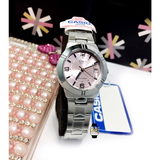 casioผู้หญิงแท้ นาฬิกาCasio คาสิโอ นาฬิกาแบรนด์เนม Pink Dial สายสเตนเลสสีเงิน นาฬิกาข้อมือแท้เท่านั้น พร้อมประกัน