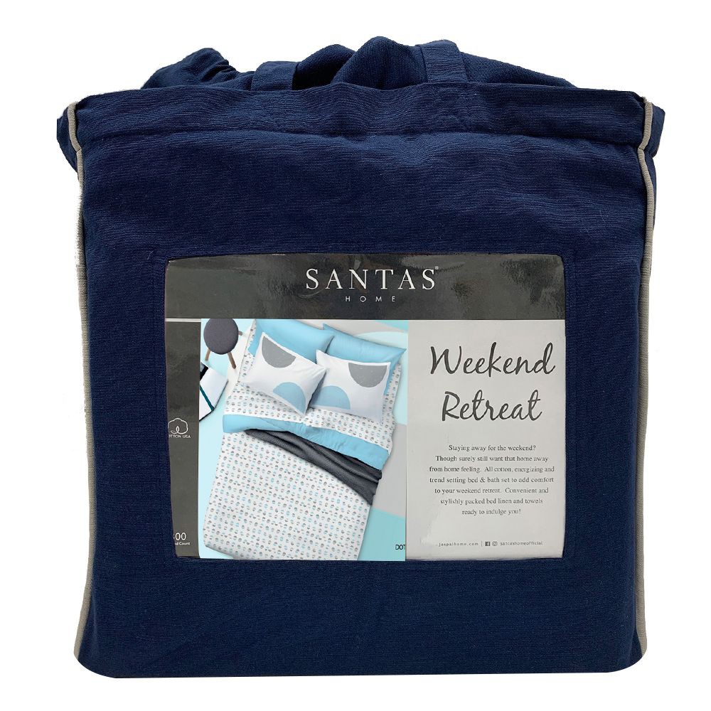 ชุดผ้าปูที่นอน-6-ฟุต-6-ชิ้น-พร้อมผ้าขนหนู-santas-dots-สีฟ้า-ชุดผ้าปูที่นอน-จากแบรนด์-santas-ชุดผ้าปูที่นอนแบบรัดมุม-ผลิต