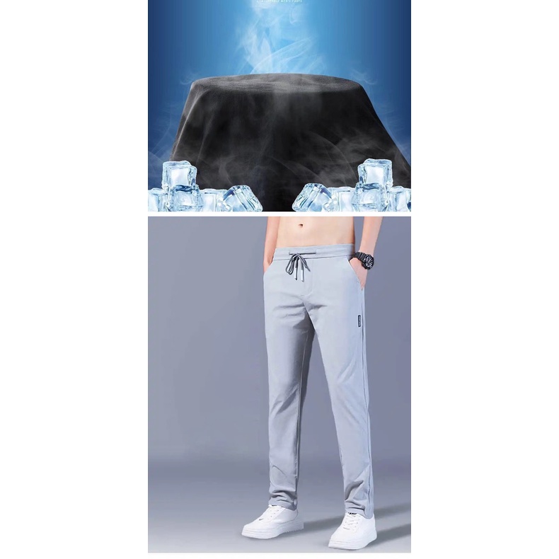 ภาพสินค้าOKADY กางเกงผู้ชาย ฤดูร้อนผู้ชายแฟชั่นกางเกงลำลองระบายอากาศผ้าไหมน้ำแข็งบางกางเกงสีทึบเข็มขัดเอวกางเกง กางเกง จากร้าน kuike178.th บน Shopee ภาพที่ 7