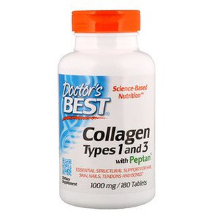 สินค้า Doctor\'s Best, Collagen Types 1 & 3 with Peptan, 1,000 mg, 180 Tablets