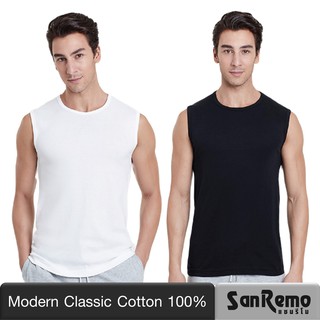 Sanremo เสื้อกล้ามชาย ติดแอร์ แซนรีโม แขนกุด บ่าใหญ่ นุ่ม เนื้อละเอียด ระบายเหงื่อดี สวมใส่สบาย สีขาว สีดำ ONIS-SCT4
