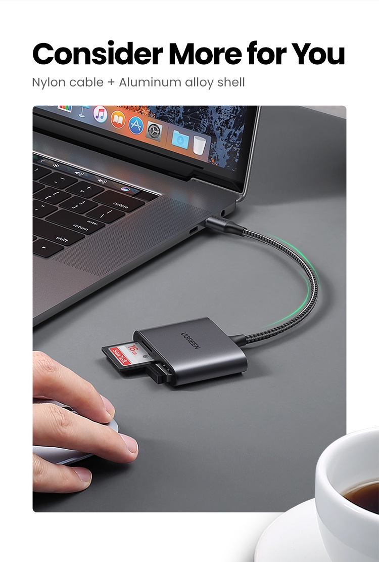 มุมมองเพิ่มเติมของสินค้า UGREEN 3 in 1 การ์ดรีดเดอร์ แบบเสียบ USB ประเภท C สำหรับอ่านการ์ด SD กล้องถ่ายภาพ for Macbook Pro for Macbook Air for Pro 2020 Galaxy S20 Note 20 และอุปกรณ์ที่มีช่องเสียบ USB ประเภท C อื่นๆ