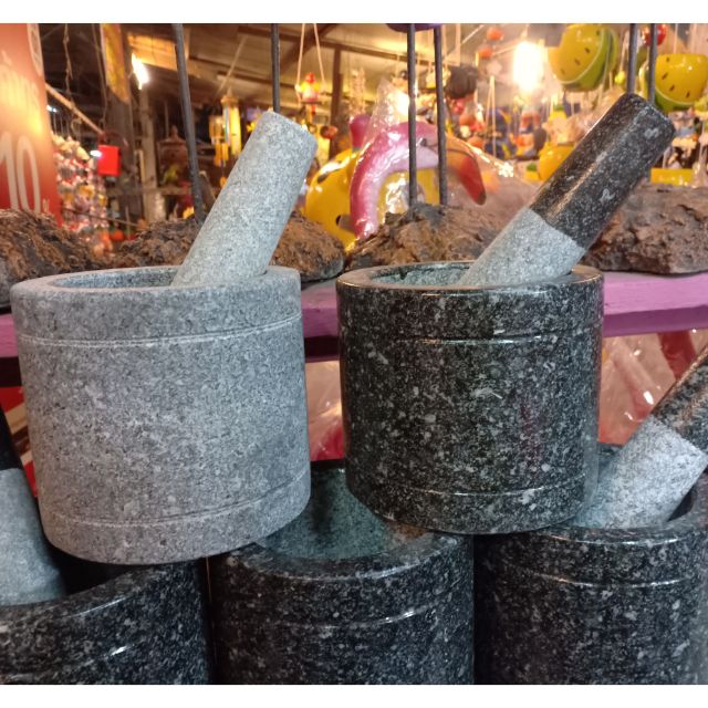 แถมฟรีโมบายเปลือกหอย-ครกหินอ่างศิลา-สาก-mortar-pestle-กระบอก-ขนาด-กว้าง-5-5-นิ้ว-สูง4-5-5-นิ้ว