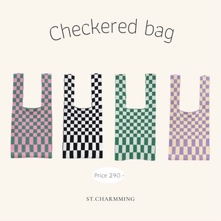 ภาพขนาดย่อของสินค้าพร้อมส่ง St.Charmming Checkered bag  กระเป๋าผ้า Knit ถักลายตารางหมากรุก