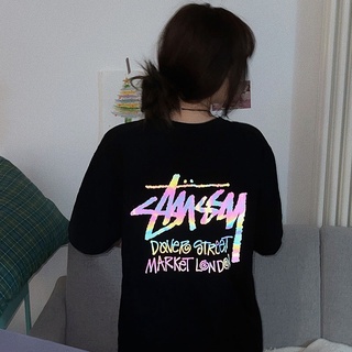 เสื้อยืดแขนสั้น พิมพ์ลายตัวอักษร Stussy 3M ทรงหลวม สําหรับผู้ชาย และผู้หญิงยืด.สบาย.รัก