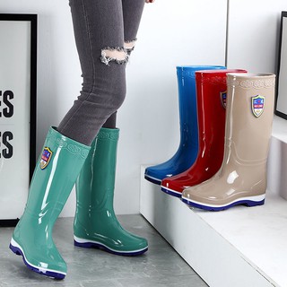 Rain boots รองเท้าบูทกันฝนผู้หญิงสวมใส่ด้านนอกน้ำทรงสูงผู้หญิงน้ำท่อยาวกันน้ำและกันลื่น