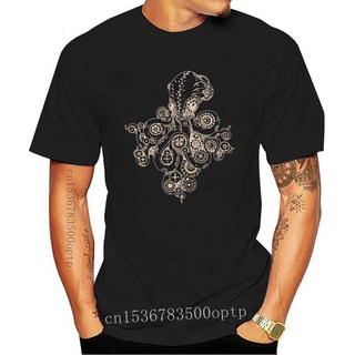 เสื้อยืดคอกลม แขนสั้น ผ้าฝ้าย พิมพ์ลายปลาหมึก Steampunk สีดํา สไตล์คลาสสิก เหมาะกับฤดูร้อน สําหรับผู้ชาย PKaelo35BChpen5