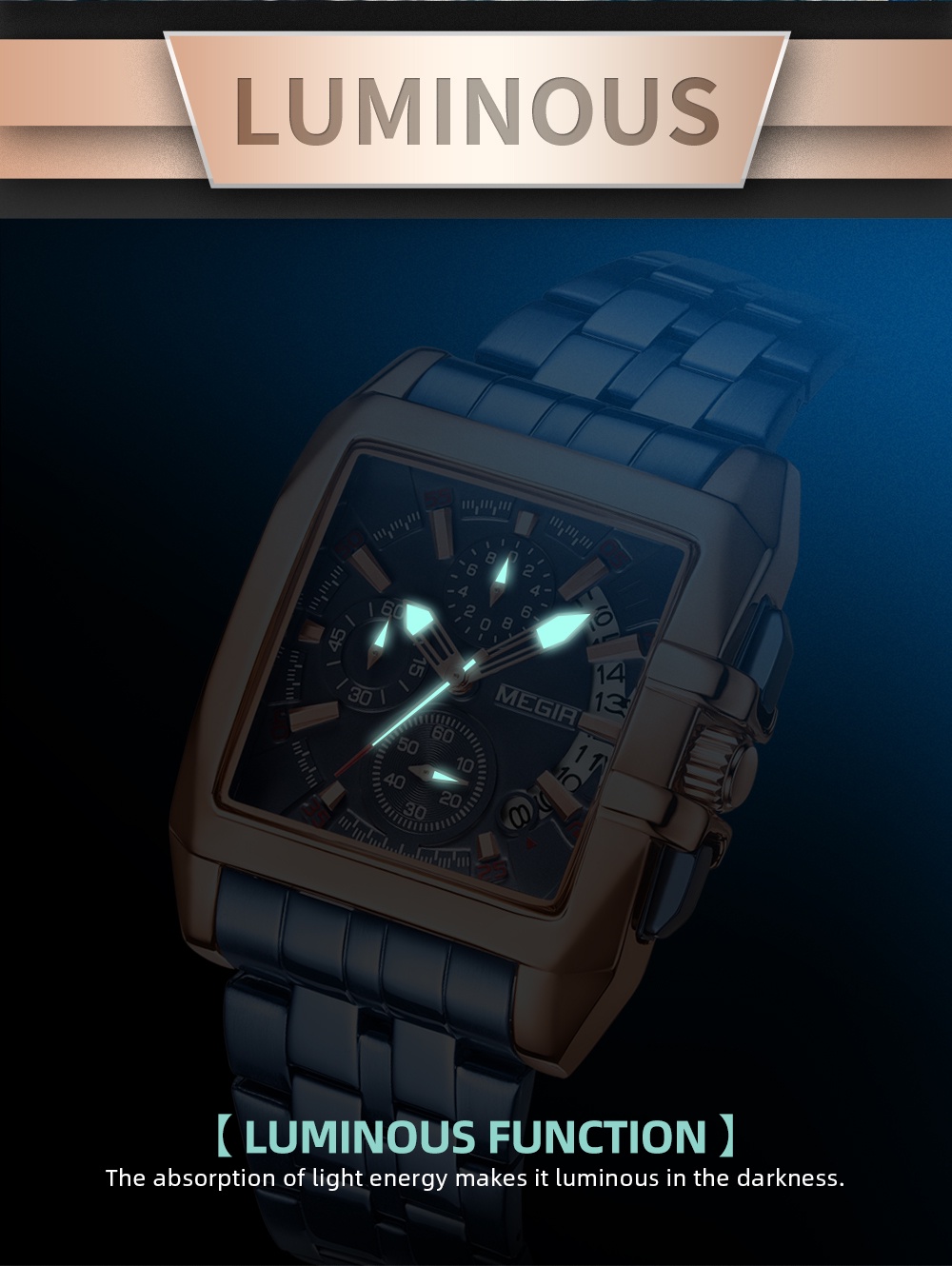 ภาพประกอบของ MEGIR นาฬิกาควอตซ์ สไตล์ธุรกิจ สายสเตนเลส กันน้ำ