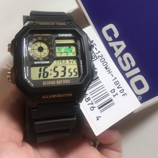 นาฬิกาข้อมือ CASIO Standard Digital รุ่น AE-1200WH-1B นาฬิกาสายเรซิ่นสีดำ
