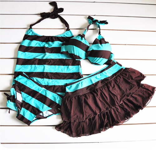 ชุดว่ายน้ำสีสดใส-บิกินี่-เสื้อคลุม-กระโปรงแบบแยกชิ้น-เซต-4-ชิ้น