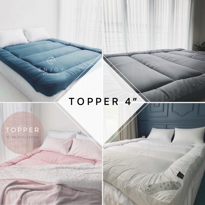 ภาพหน้าปกสินค้า( ใหญ่อลัง ) Enjoysleeping Topper ท็อปเปอร์ เบาะรองนอน ที่นอนปิคนิค ที่นอน หนา 4 นิ้ว ห่านเทียม กันไรฝุ่น นุ่ม 6 ฟุต 3.5 ฟุต 5 ฟุต
