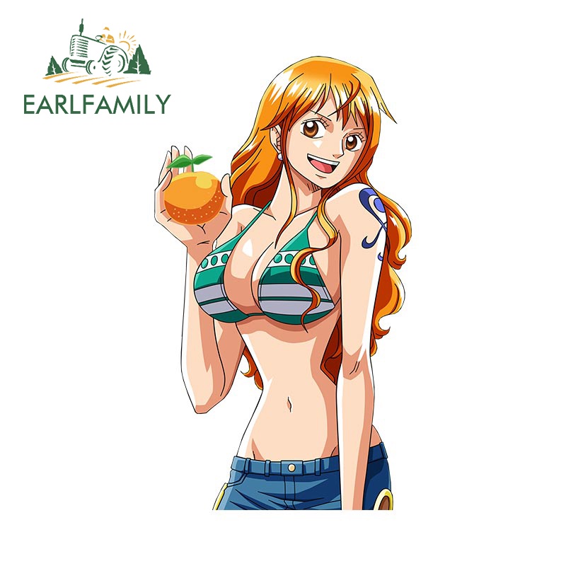 earlfamily-สติกเกอร์ไวนิล-ลายการ์ตูนอนิเมะ-one-piece-nami-jdm-กันน้ํา-กันรอยขีดข่วน-สําหรับติดตกแต่งรถยนต์-diy-13-ซม-x-12-ซม