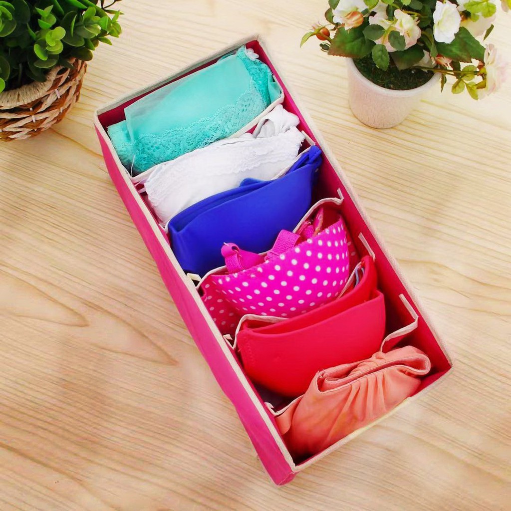กล่องจัดระเบียบ-กล่องจัดระเบียบในตู้เสื้อผ้า-กล่องเก็บชุดชั้นใน-กล่องแบ่งของ-nywz-สีชมพู-psc-1