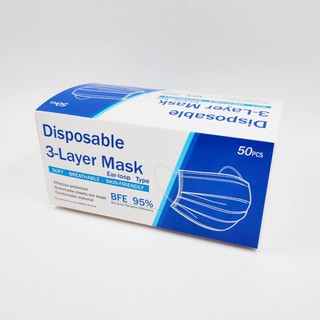 ภาพหน้าปกสินค้า[พิมพ์โค้ด PSK0919 ลดสูงสุด 19 บาท] แมสสีฟ้า Face Mask หนา 3 ชั้น (1 แพ๊ค/50ชิ้น) 3 Ply หน้ากากอนามัย ซึ่งคุณอาจชอบสินค้านี้