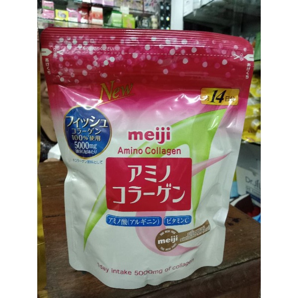คอลาเจน-refill-30-วัน-meiji-amino-collagen-premium-5000-mg-เมจิ-อะมิโน-คอลลาเจน-ชนิดผง-สีทอง-28วัน