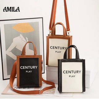 AMILA กระเป๋าสะพายข้างผู้หญิงพิมพ์ลายสก๊อตจับคู่สีรูปร่างถังกระเป๋าสี่เหลี่ยมเล็กไหล่ข้างหนึ่งแบบพกพาหญิง