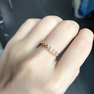 แหวนเพชรไทเทเนียมมงกุฎทองเครื่องประดับแฟชั่นผู้หญิงแหวนคริสตัลเพทาย