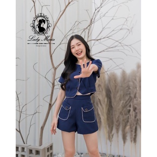 Set2ชิ้นเสื้อครอปแขนสั้นกระดุมหน้าปลดได้จริงทุกเม็ด แต่งจีบด้านหน้าทั้ง2ข้างมาพร้อมกางเกงขาสั้นชิปหลัง