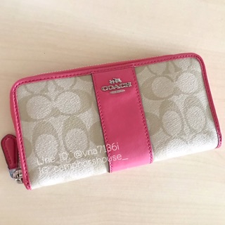 🌟 พร้อมส่ง 🌟 สีใหม่‼️ 💕NEW🇺🇸 COACH ACCORDION ZIP WALLET IN SIGNATURE COATED CANVAS WITH LEATHER STRIPE