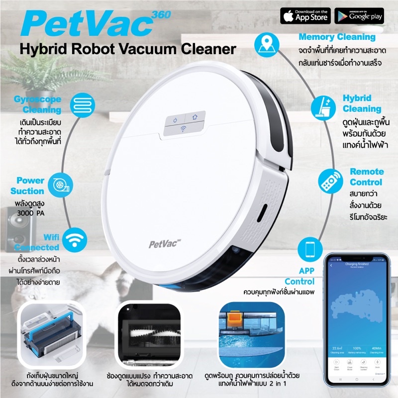 ภาพหน้าปกสินค้าPetVac360 หุ่นยนต์ดูดฝุ่น และถูพื้นแบบแท็งค์น้ำ Robot Vacuum Wifi GYRO MAPPING VIRTUAL WALL Xiaomi mi Roborock จากร้าน digilifegadget บน Shopee