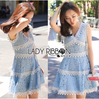 Feminine White and Blue Lace Dress