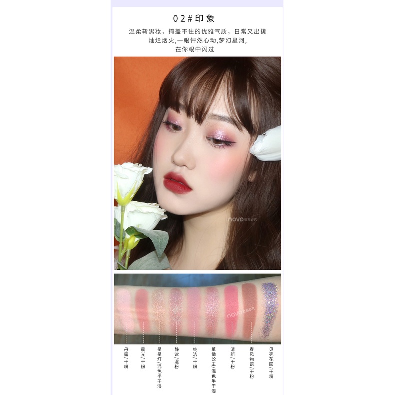novo5283-ใหม่-แท้-novo-eyeshadow-โนโวอายแชโดว์-เนื้อดินน้ำมัน-กลิตเตอร์-9ช่อง