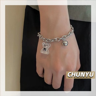 CHUNYU  เครื่องประดับแฟชั่นสตรีเกาหลีสร้อยข้อมือลูกปัดหมีโลหะผสมเงิน 247#