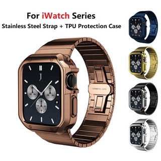 เคสนาฬิกาข้อมือ สเตนเลส TPU สําหรับ Apple Watch Series 8 7 6 5 4 3 SE iWatch 45 มม. 44 มม. 41 มม. 40 มม.