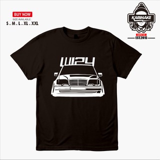 T-shirt  เสื้อยืด พิมพ์ลายรถยนต์ Mercedes BENZ W124 STANCE Karimake สําหรับผู้ชายS-5XL