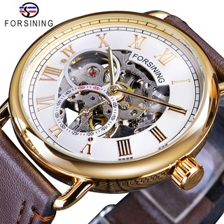 Forsining Fashion Golden Case White Dial Small Seconds Display Design Skeleton Mechanical Wristwatches Waterproof Heren