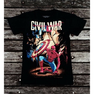 เสื้อยืดโอเวอร์ไซส์Bt74 เสื้อยืดผ้าฝ้าย พิมพ์ลายภาพยนตร์ CIVIL WAR SPIDERMAN MARVEL UNIVERSE AVENGERS HERO EDITION สีดํา