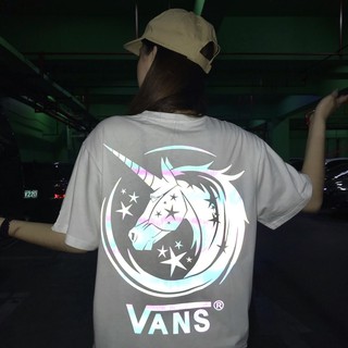 Vans เสื้อยืดลําลองสําหรับผู้ชายผู้หญิงแขนสั้นคอก ลมลาย Unicorn สไตล์เกาหลีS-5XL