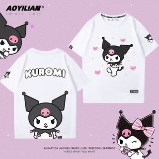 ขายดี!อะนิเมะ Kuromi ร่วมแขนสั้นเสื้อยืดสำหรับผู้ชายและผู้หญิงในฤดูร้อนปี 2021 ผ้าฝ้ายแท้หลวมหวานเย็นครึ่งแขนแนวโน้มเสื้