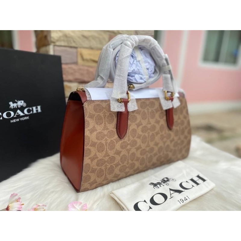 ผ่อน0-กระเป๋า-coach-30949-bond-bag-in-signature-canvas-tan-rust-brass-งานshop-สะพายข้าง-ลายซี-สีน้ำตาล