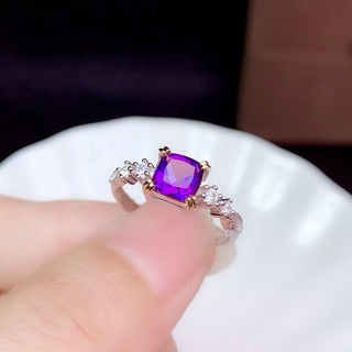 Amethyst แหวนหมั้นแต่งงาน เงิน S925 ประดับเพชรคริสตัล สีม่วง แฟชั่น สําหรับผู้หญิง