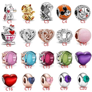 Pandora สร้อยข้อมือ จี้หัวใจ หรูหรา เครื่องประดับ Diy p326