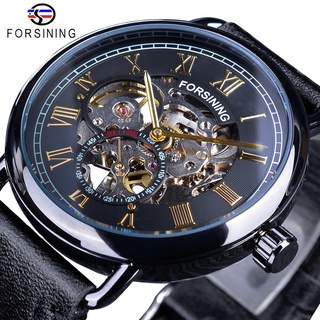 Forsining Black Golden Roman Number Clock Seconds Hands Independent Design Mechanical Hand Wind Watches for Men Water Re