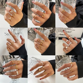 ภาพหน้าปกสินค้าFashion Butterfly Crystal Pearl Ring Set Women Gold Silver Finger Rings Love Heart Chain Adjustable Jewelry Accessories ที่เกี่ยวข้อง