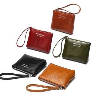 Ailigap Women Leather Solid Color With Hand Strap Zipper Simple Wallet