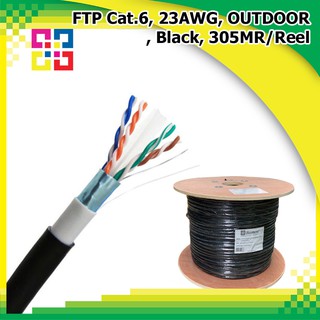 Lan FTP (สายแลน) Cat.6 shield, 23AWG, ใช้ภายนอก OUTDOOR Black, 305MR/Reel (BISMON)