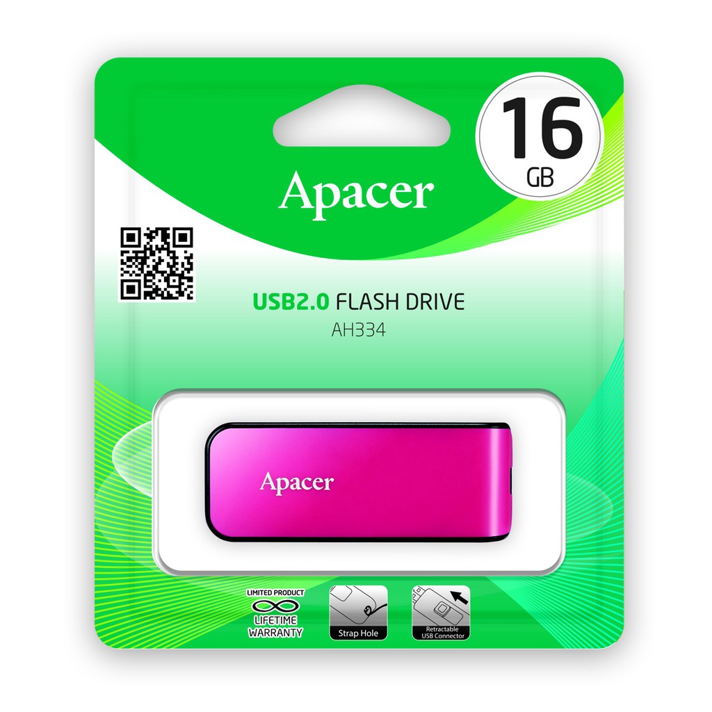 ภาพหน้าปกสินค้าApacer AH334 USB2.0 แฟลชไดร์ฟ 16GB สีชมพู (Apacer AP16GAH334P-1)