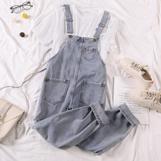 💗overalls เอี๊ยมกระโปรงยีน กางเกงแขวน กางเกงชิ้นชิ้นเดียว/ชุดเซท ยีนส์หลวม overalls กางเกงฮาเร็ม กางเกงทรงเอี๊ยม