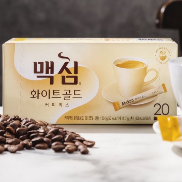 maxim-white-gold-coffee-20-ซอง-234-g-กาแฟสำเร็จรูปสูตรผสมน้ำตาลธรรมชาติและนมขาดมันเนยจากประเทศเกาหลี