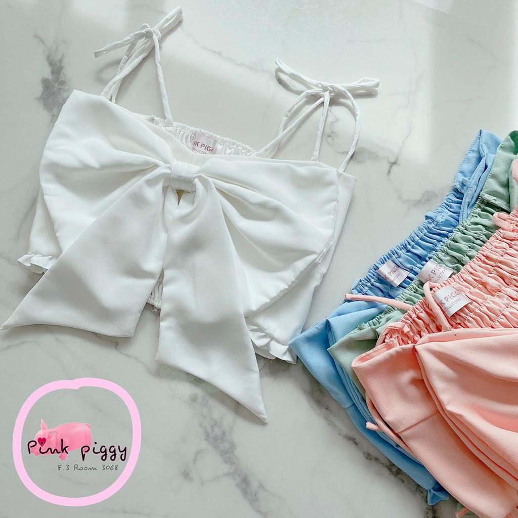 เสื้อสายเดี่ยวโบว์ใหญ่-พร้อมส่ง-แฟชั่นเกาหลี