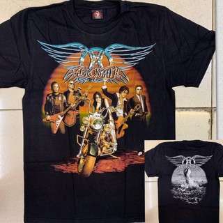 เสื้อยืดแขนสั้น rock band aerosmith สีดํา