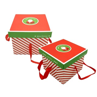 กล่องเค้กซานต้า สีแดง มีโบว์แดง