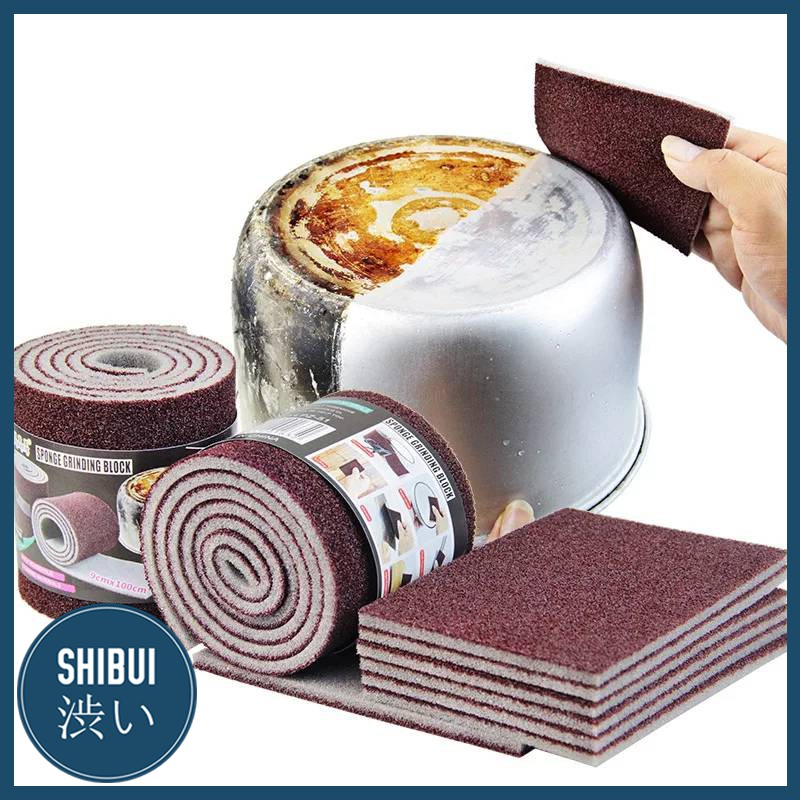 shibuith-emery-sponge-แผ่นขัดสนิม-แปรงฟองน้ำสำหรับทำความสะอาดห้องครัว-ใช้ได้สองด้าน-ขนาด-9x100-ซม