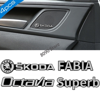 สติกเกอร์โลโก้รถยนต์ อัลลอย ขนาดเล็ก สําหรับตกแต่งภายในรถยนต์ Skoda Fabia Rapid Yeti Felicia 4 ชิ้น ต่อชุด